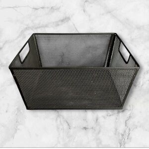 Black metal mesh storage basket with handles 11X14 inch